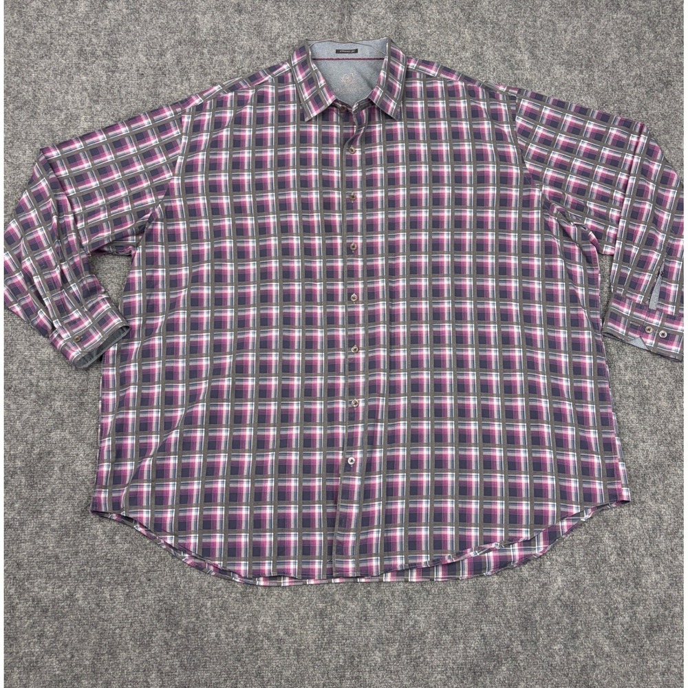 Bugatchi Uomo Mens Classic Fit Plaid Button Down Shirt Purple Grey Long Sleeve